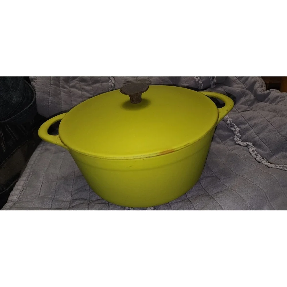 Vtg Le Creuset Cousances France #18 Dutch Oven Flame Orange Cast Iron W/ Lid